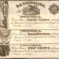 Pottsville, Pennsylvania. D.G. Yuengling. October 1, 1862. 10c, 25c, 50c. About Uncirculated. Lot of