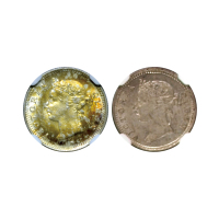 1900年香港五仙银币，KM 5，NGC MS65；1901年香港五仙银币，NGC AU58。共2枚