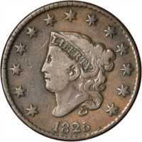 1825 Matron Head Cent. N-6. Rarity-3. Fine-12 Environmental Damage.