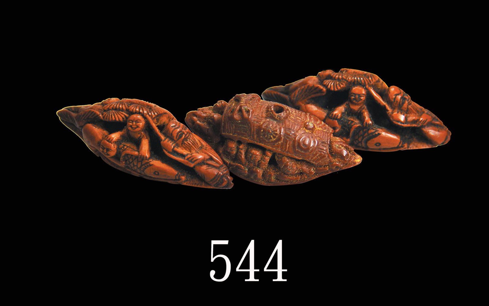 寿星公及多子榄雕三件Olive Carved 