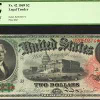 Fr. 42. 1869 $2 Legal Tender Note. PCGS Extremely Fine 40 PPQ.
