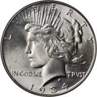 1934 Peace Silver Dollar. MS-66 (PCGS).