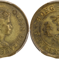 1975年香港1毫，崩边错体，重4.43克，PCGS AU55
