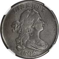 1806 Draped Bust Half Cent. C-1. Rarity-1. Small 6, Stemless Wreath. Fine Details--Bent (NGC).