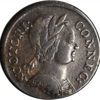 1785 Connecticut Copper. Miller 3.4-F.2, W-2345. Rarity-2. Mailed Bust Right. VF-30.