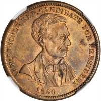 1860 Abraham Lincoln. DeWitt-AL 1860-51. Copper Nickel. 27 mm. MS-63 (NGC).