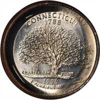 1999-P State Quarter. Connecticut--Double Struck with Obverse Indent--MS-67 (NGC).