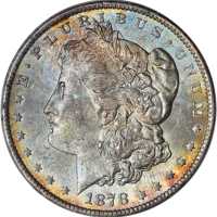 1878 Morgan Silver Dollar. 7 Tailfeathers. Reverse of 1879. VAM-221. MS-62 (ANACS).