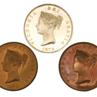1879年英国维多利亚女王银质、青铜质、铜质，后铸品，共3枚