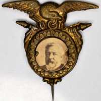Pair of scarce 1884 James Blain portrait pins and one portrait on card.