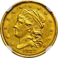 1832 Capped Head Left Quarter Eagle. BD-1, the only known dies. Rarity-4. Unc Details--Cleaned (NGC)