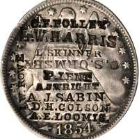 Numerous Merchants Names on an 1854-O Arrows Liberty Seated half dollar. Host coin VF to EF.