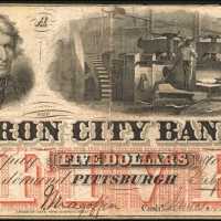 Pittsburgh, Pennsylvania. Iron City Bank. July 1862. $5 Choice Fine.