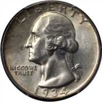 1934-D Washington Quarter. Heavy Motto. MS-64 (PCGS).