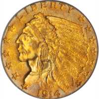 1914 Indian Quarter Eagle. MS-61 (PCGS). OGH.