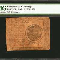 CC-76. Continental Currency. April 11, 1778. $20. PMG Choice Fine 15 Net. Previously Mounted, Toned.