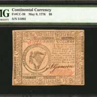 CC-38. Continental Currency. May 9, 1776. $8. PMG Choice About Uncirculated 58 EPQ.