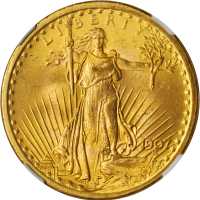 1907 Saint-Gaudens Double Eagle. Arabic Numerals. MS-64 (NGC).
