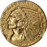 1913-S Indian Half Eagle. MS-61 (NGC).