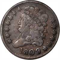 1809/6 Classic Head Half Cent. C-5. Rarity-1. 9/Inverted 9. Fine-15 (ANACS). OH.
