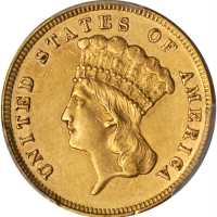 1867 Three-Dollar Gold Piece. AU-55 (PCGS).