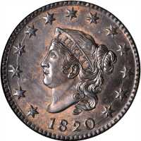 1820 Matron Head Cent. N-13. Rarity-1. Large Date. MS-65 BN (NGC).