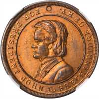 1860 John C. Breckinridge. DeWitt-JCB 1860-4. Fuld 508/510A. Copper. 22 mm. MS-65 RB (NGC).