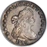 1799 Draped Bust Silver Dollar. BB-166, B-9. Rarity-1. AU-50 (PCGS).