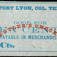 Fort Lyon, Colorado Territory. Sutlers Check. ND (18xx). 10 Cents. Very Fine. Remainder.