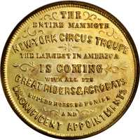 New York, New York. L.B. Lents New-York Circus. Bowers NY-6600. Gilt brass. 38 mm. Thick variant. Ch