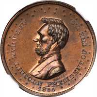1864 Abraham Lincoln. DeWitt-AL 1864-29. Copper. 28 mm. MS-65 BN (NGC).