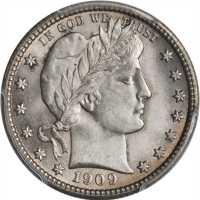 1909 Barber Quarter. MS-64 (PCGS).