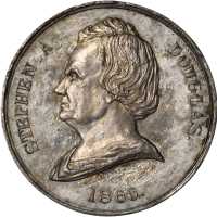 1860 Stephen Douglas. DeWitt-SD 1860-5. Silvered white metal. 34.9 mm. About Uncirculated.