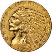 1909 Indian Half Eagle. AU-53 (PCGS).