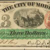 Mobile, Alabama. City of Mobile. June 1875. $3. Choice Uncirculated.