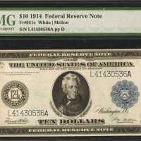 Fr. 951c. 1914 $10 Federal Reserve Note. San Francisco. PMG About Uncirculated 55.
