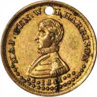 1840 William Henry Harrison. DeWitt-WHH 1840-28. Gilt Brass. 25.6 mm. Choice Extremely Fine, pierced