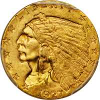 1927 Indian Quarter Eagle. MS-65+ (PCGS).