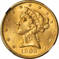 1903 Liberty Head Half Eagle. MS-64 (NGC).
