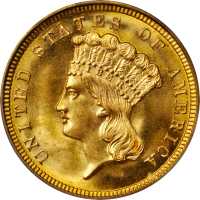 1854 Three-Dollar Gold Piece. MS-67 (PCGS). CAC.
