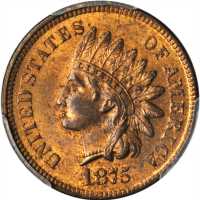 1875 Indian Cent. MS-64 RB (PCGS).