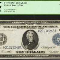 Fr. 935. 1914 $10 Federal Reserve Note. St. Louis. PCGS Choice About New 55 PPQ.