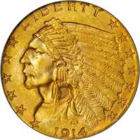 1914 Indian Quarter Eagle. MS-64 (PCGS).