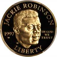 1997-W Jackie Robinson Gold $5. Proof-69 Deep Cameo (PCGS). Gold Shield Holder.