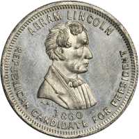 1860 Abraham Lincoln. DeWitt-AL 1860-36. White metal. 31.3 mm. Choice About Uncirculated.