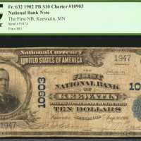Keewatin, Minnesota. $10 1902 Plain Back. Fr. 632. The First NB. Charter #10903. PCGS Very Good 10.
