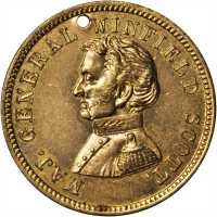 1852 Winfield Scott. DeWitt-WS 1852-13. Brass. 25.8 mm. Mint State, and nearly choice but for a bit 