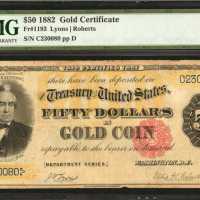 Fr. 1193. 1882 $50 Gold Certificate. PMG Very Fine 20.