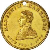 1840 William Henry Harrison. DeWitt-WHH 1840-57. Gilt Brass. 24.0 mm. Mint State, pierced.