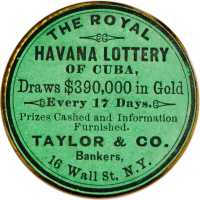 New York, New York. Taylor & Co., Royal Havana Lottery. Bowers NY-7820. Gilt brass. 37 mm. Choice Mi